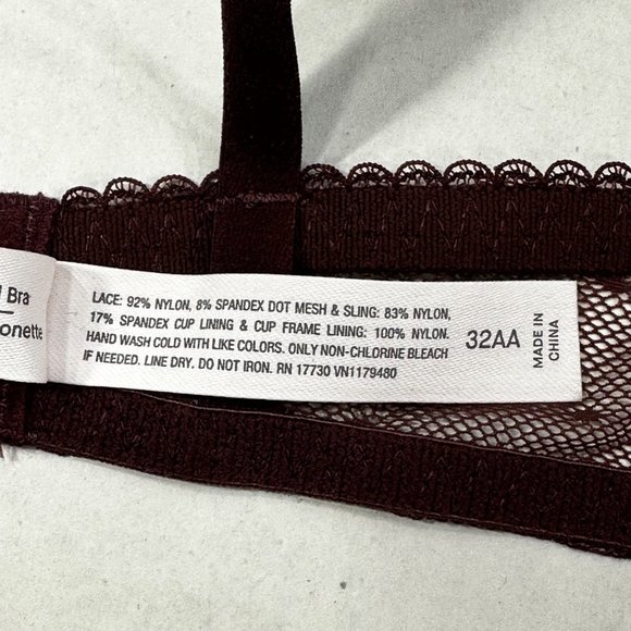Auden Women's Size 32AA Bra Unlined Balconette Coverage Burgundy New With Tags - Picture 5 of 13